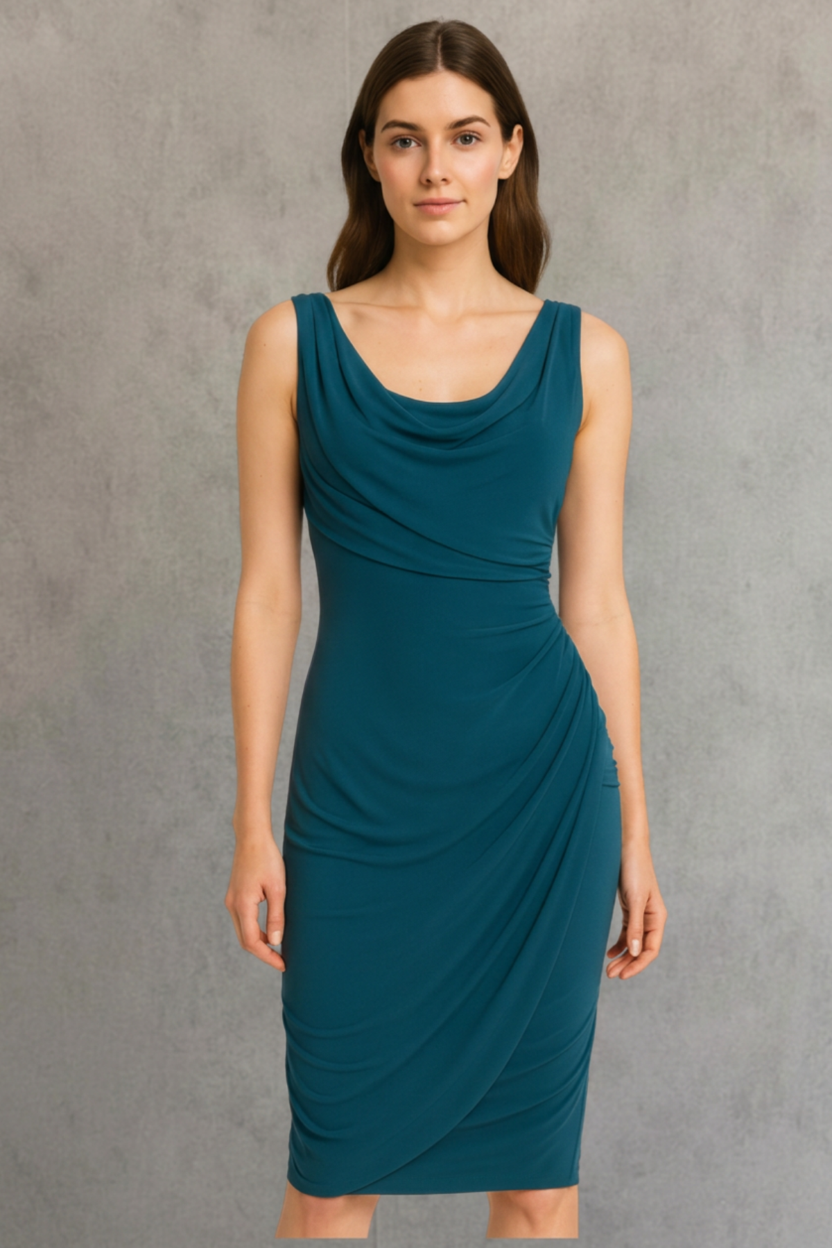 Vestido Tahari drapeado – color esmeralda | Talla 6