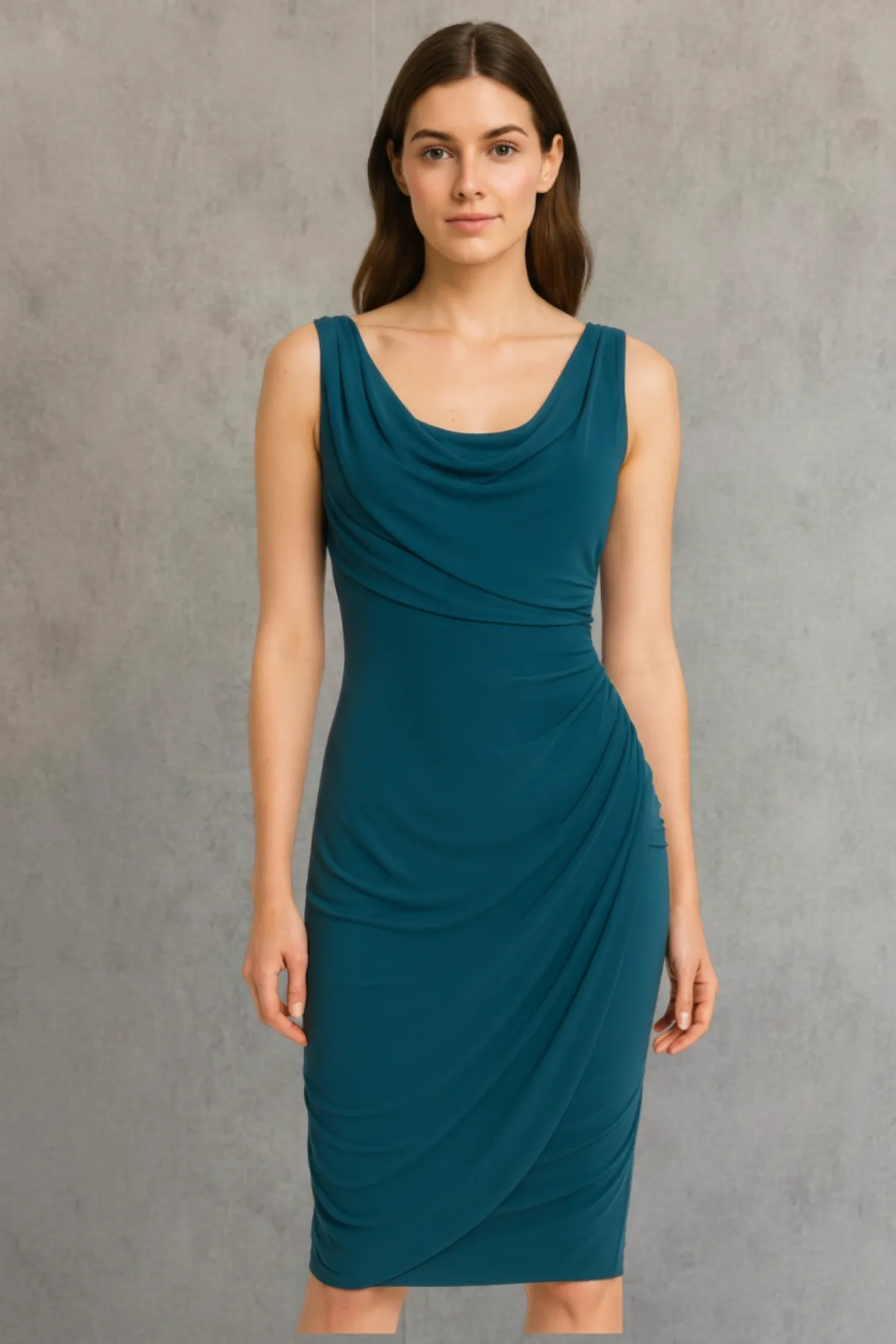 Vestido Tahari drapeado – color esmeralda | Talla 6