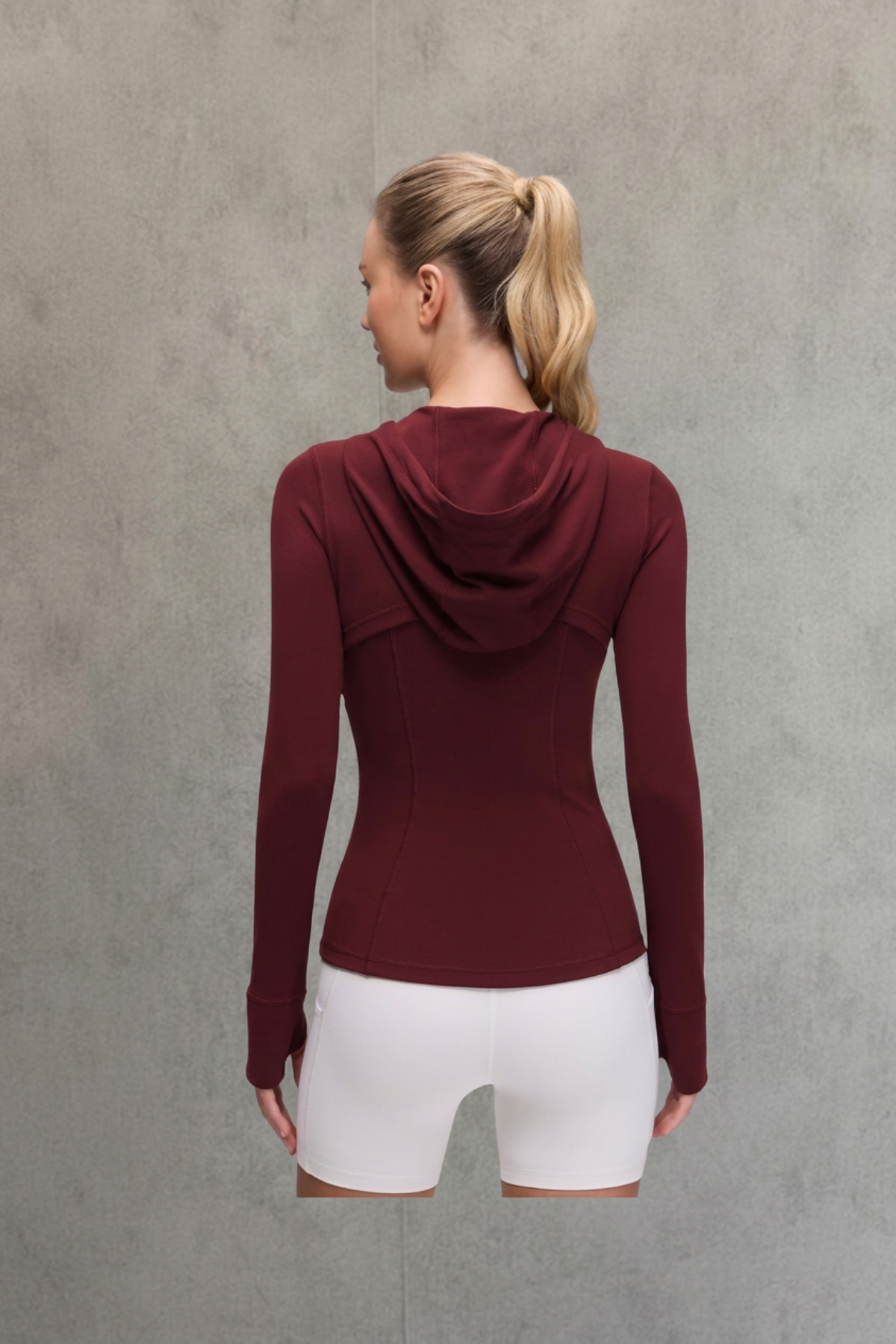 Crzyoga Zip Pocket ThumbHole Hoodie - Red Merlot | Talla S