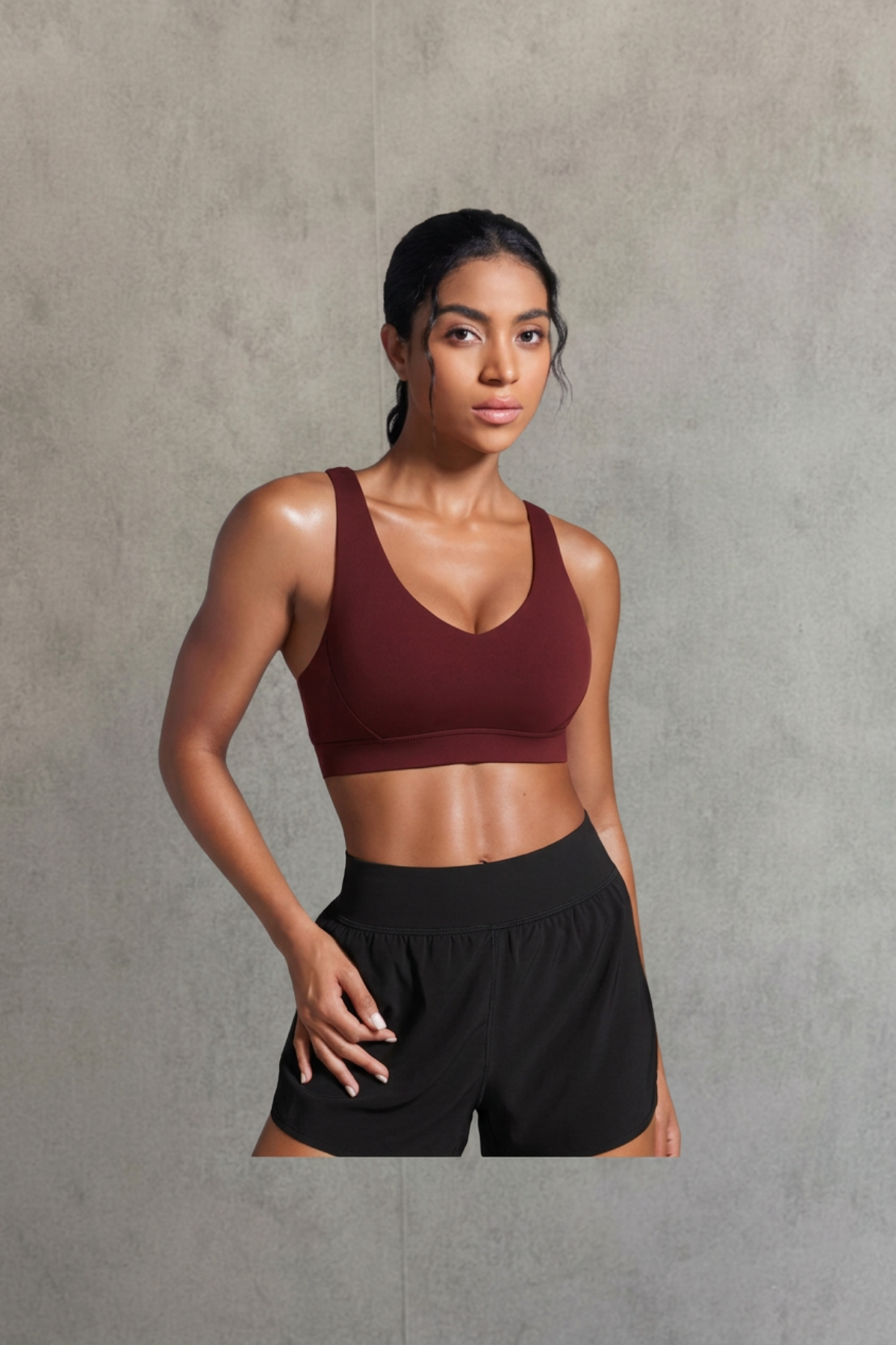 Crzyoga Sport Bra V Neck straps ajustables -  Red Merlot | Talla M