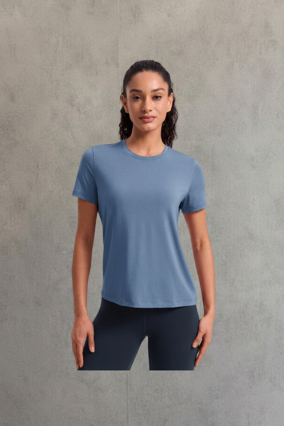 Crzyoga Camiseta Deportiva Dry Fit Manga Corta -Washed Denim | Talla M