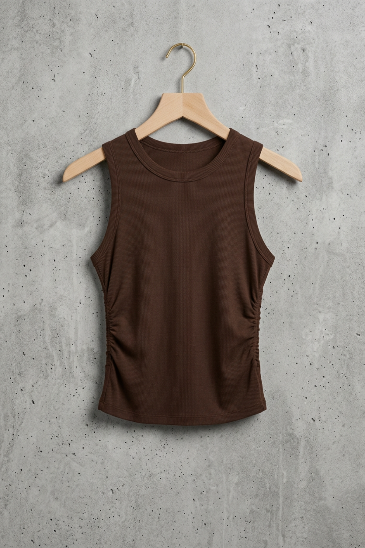 Crzyoga High Neck Ruched Tank - Coffee Brown | Talla M