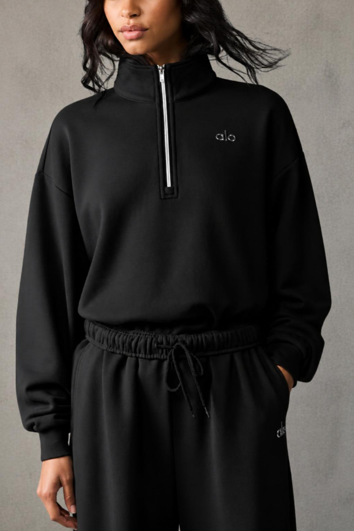 Alo Yoga Pullover cremallera 1/4 – negro | Talla L