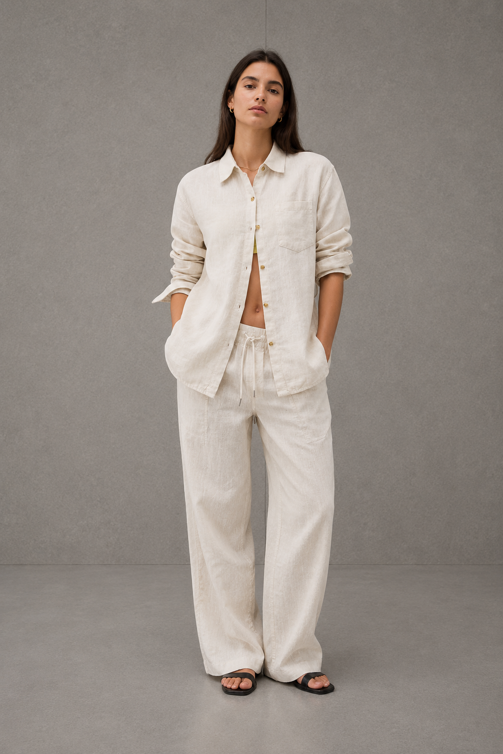 Athleta Blusa de Lino - Beige | Talla M